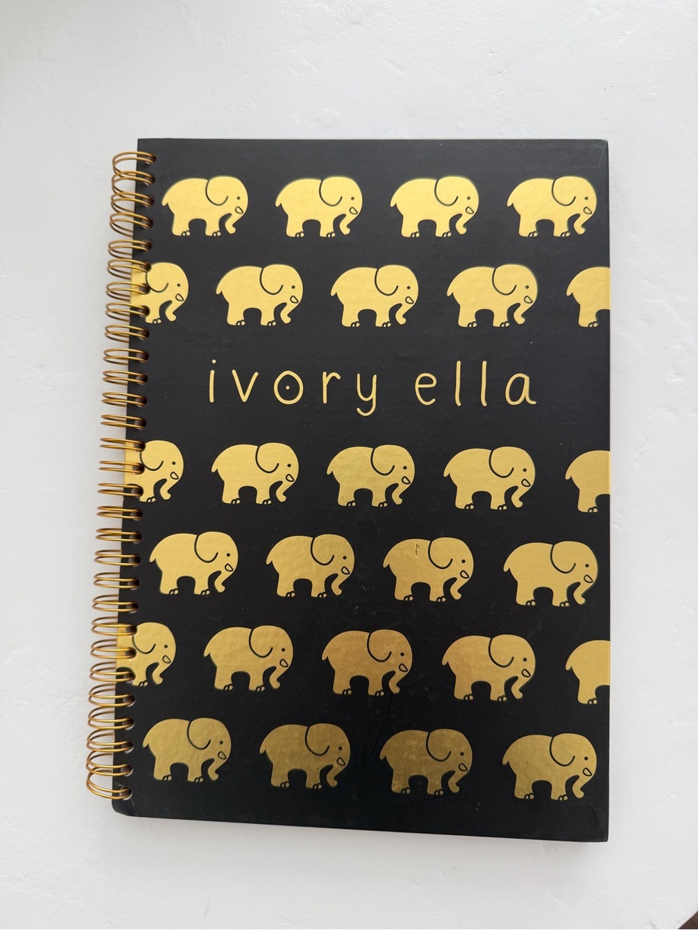ivory ella Black & Gold Elephant Spiral Journal